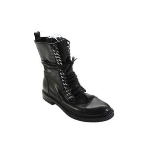 Casadei Womens Leather Chain Lace Detail Mid-Calf Boots Black Size 7